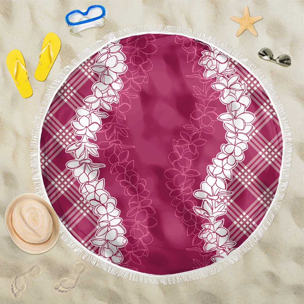 Hawaii Aloha Plumeria Lei Fuschia Palaka Beach Blanket - Polynesian Pride
