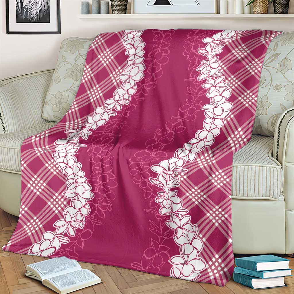 Hawaii Aloha Plumeria Lei Fuschia Palaka Blanket - Polynesian Pride