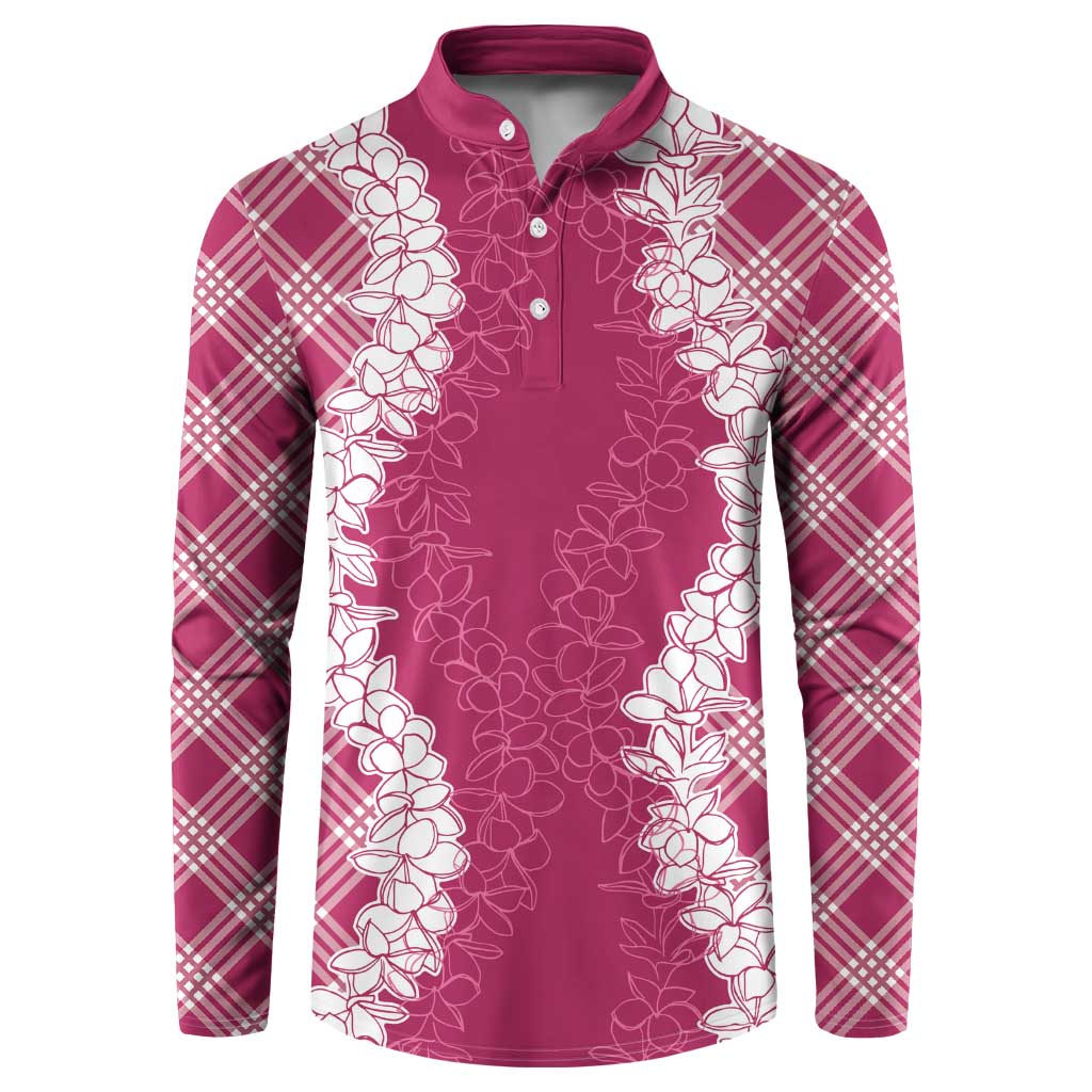 Hawaii Aloha Plumeria Lei Fuschia Palaka Button Sweatshirt - Polynesian Pride