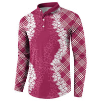 Hawaii Aloha Plumeria Lei Fuschia Palaka Button Sweatshirt - Polynesian Pride