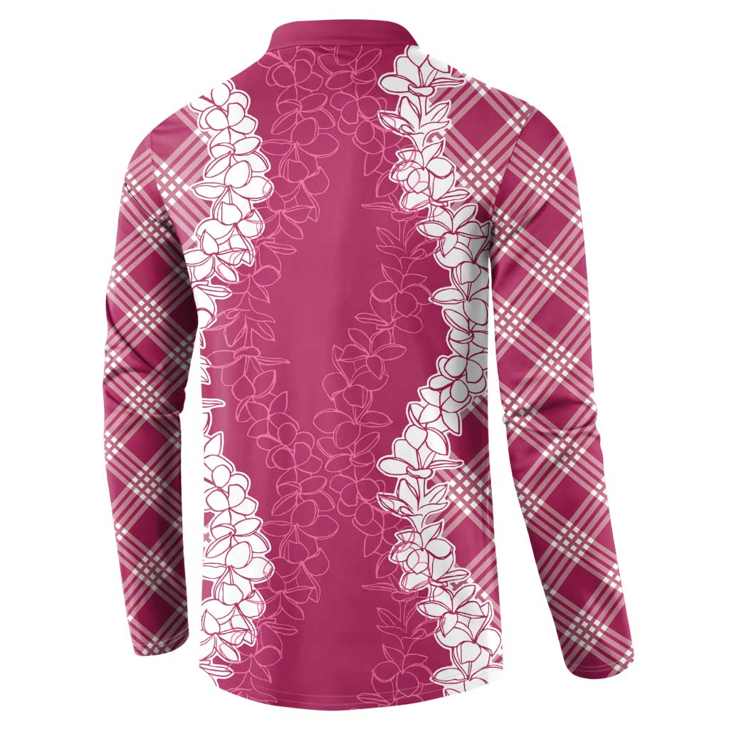Hawaii Aloha Plumeria Lei Fuschia Palaka Button Sweatshirt - Polynesian Pride