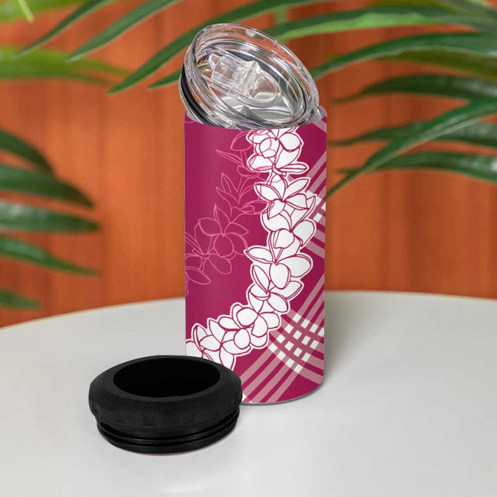Hawaii Aloha Plumeria Lei Fuschia Palaka 4 in 1 Can Cooler Tumbler - Polynesian Pride