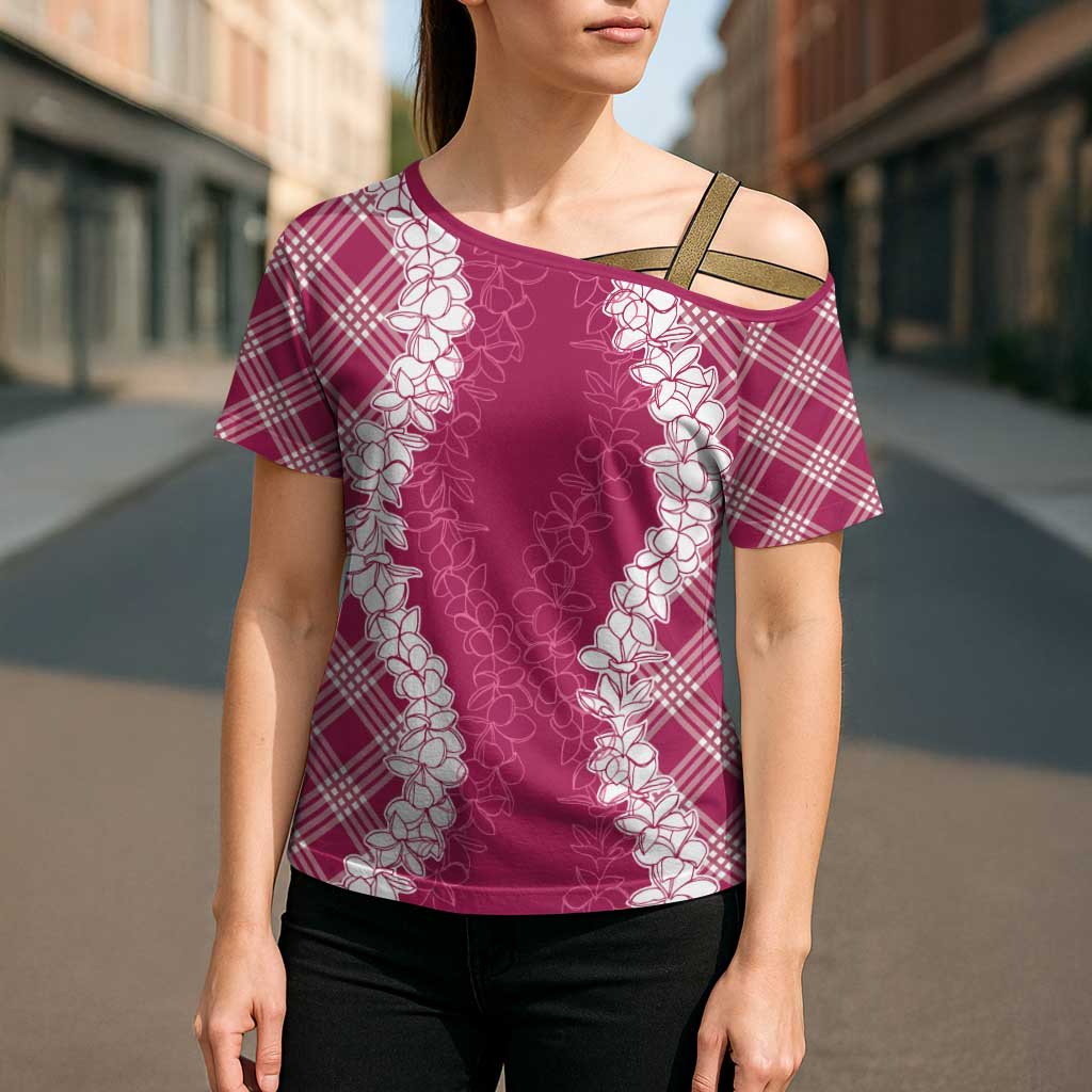 Hawaii Aloha Plumeria Lei Fuschia Palaka Cross Shoulder Shirt - Polynesian Pride