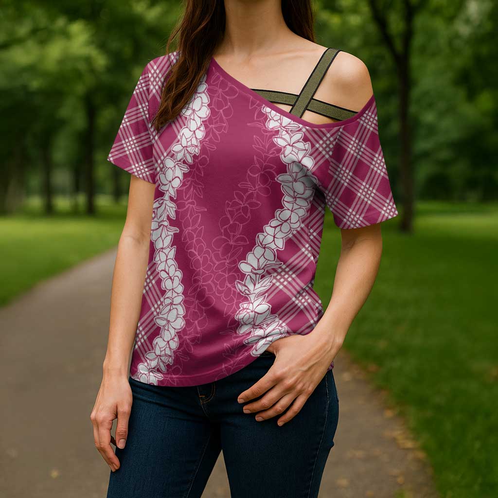Hawaii Aloha Plumeria Lei Fuschia Palaka Cross Shoulder Shirt - Polynesian Pride