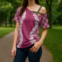 Hawaii Aloha Plumeria Lei Fuschia Palaka Cross Shoulder Shirt - Polynesian Pride