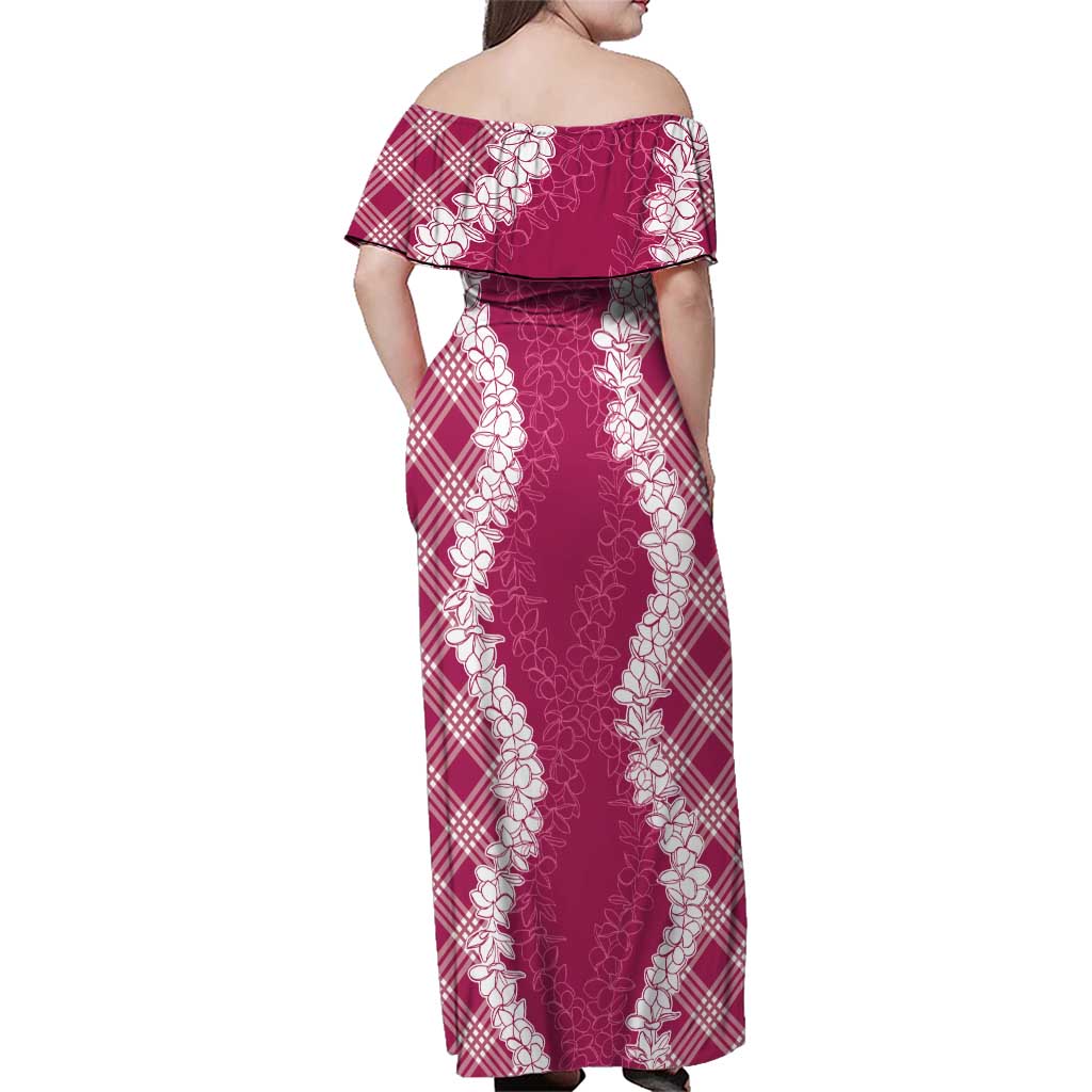 Hawaii Aloha Plumeria Lei Fuschia Palaka Family Matching Off Shoulder Maxi Dress and Hawaiian Shirt - Polynesian Pride