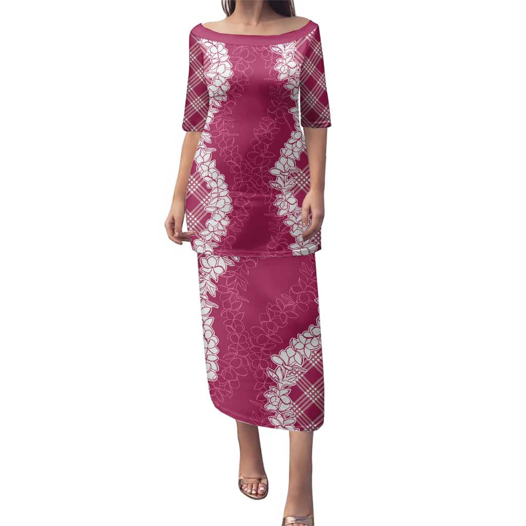 Hawaii Aloha Plumeria Lei Fuschia Palaka Family Matching Puletasi and Hawaiian Shirt - Polynesian Pride