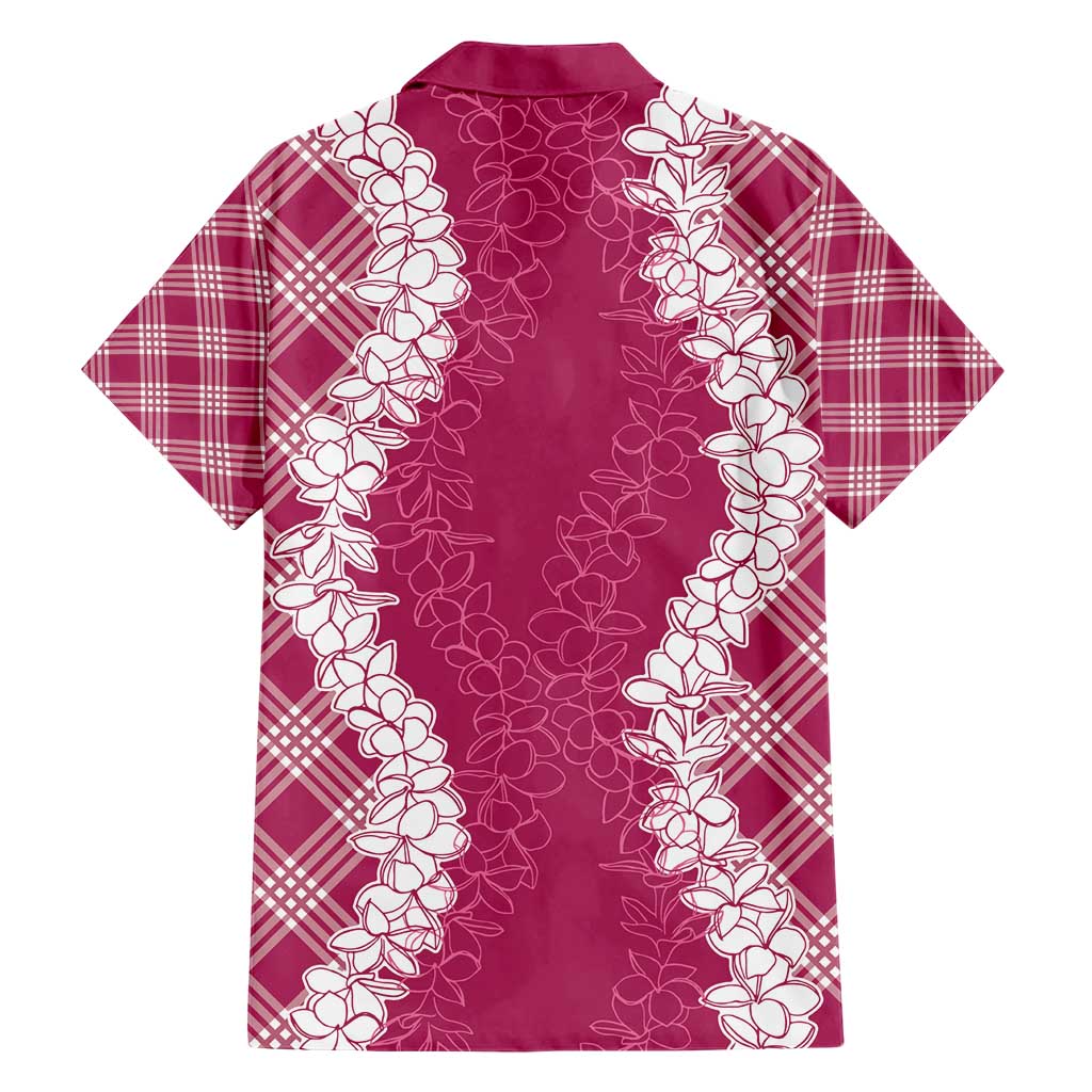 Hawaii Aloha Plumeria Lei Fuschia Palaka Family Matching Short Sleeve Bodycon Dress and Hawaiian Shirt - Polynesian Pride