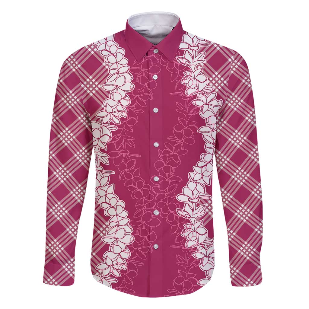 Hawaii Aloha Plumeria Lei Fuschia Palaka Family Matching Tank Maxi Dress and Hawaiian Shirt - Polynesian Pride