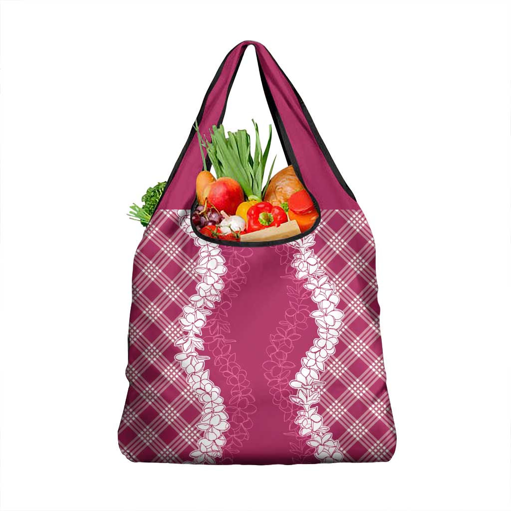 Hawaii Aloha Plumeria Lei Fuschia Palaka Grocery Bag - Polynesian Pride