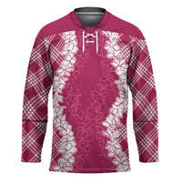 Hawaii Aloha Plumeria Lei Fuschia Palaka Hockey Jersey - Polynesian Pride