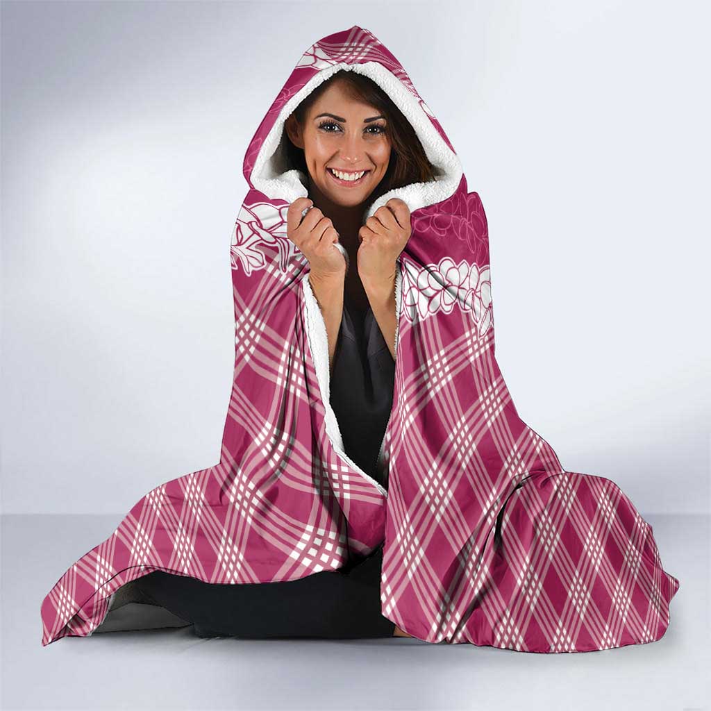 Hawaii Aloha Plumeria Lei Fuschia Palaka Hooded Blanket - Polynesian Pride