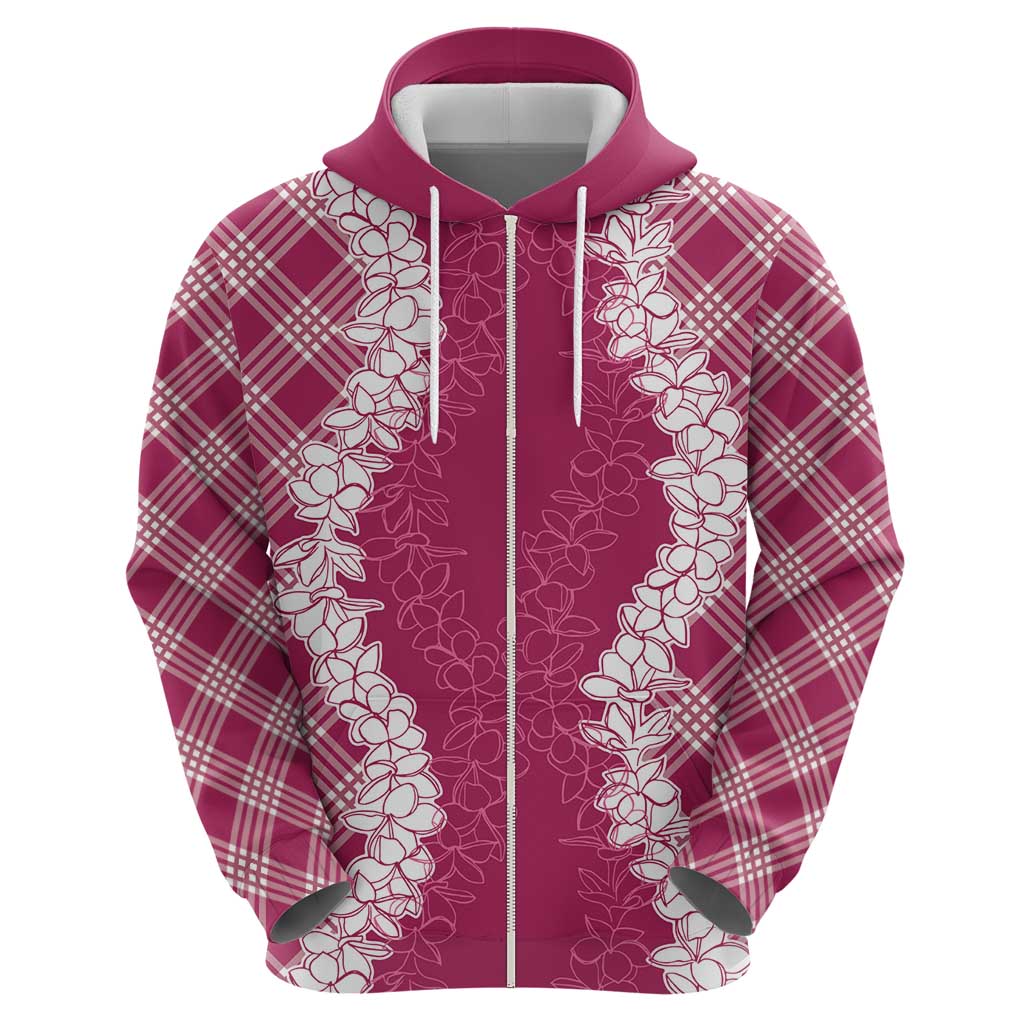 Hawaii Aloha Plumeria Lei Fuschia Palaka Hoodie - Polynesian Pride