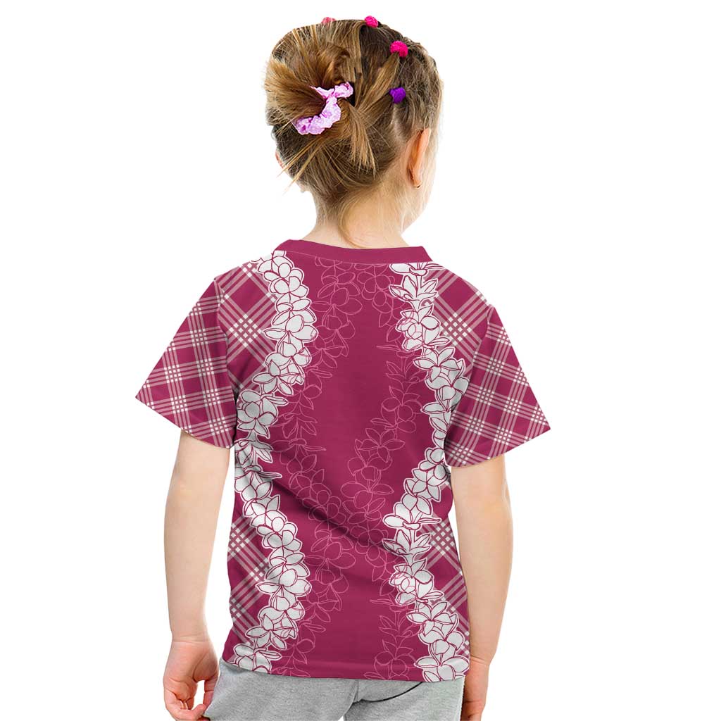 Hawaii Aloha Plumeria Lei Fuschia Palaka Kid T Shirt - Polynesian Pride