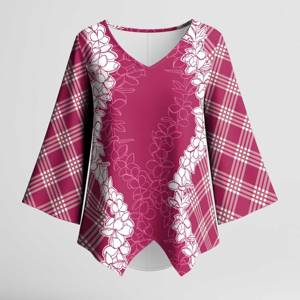 Hawaii Aloha Plumeria Lei Fuschia Palaka Kimono Sleeve Blouse - Polynesian Pride