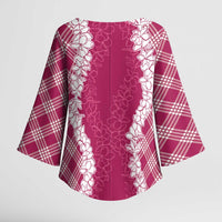 Hawaii Aloha Plumeria Lei Fuschia Palaka Kimono Sleeve Blouse - Polynesian Pride