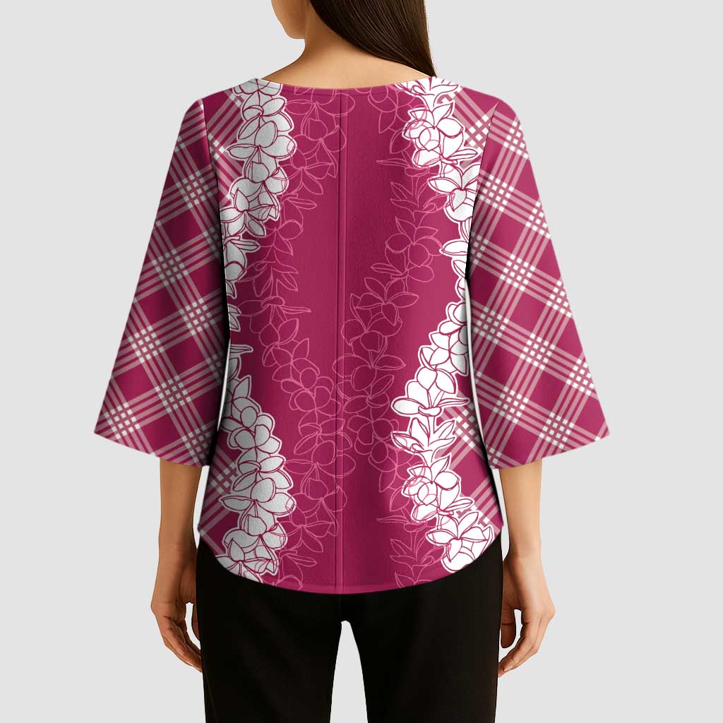 Hawaii Aloha Plumeria Lei Fuschia Palaka Kimono Sleeve Blouse - Polynesian Pride