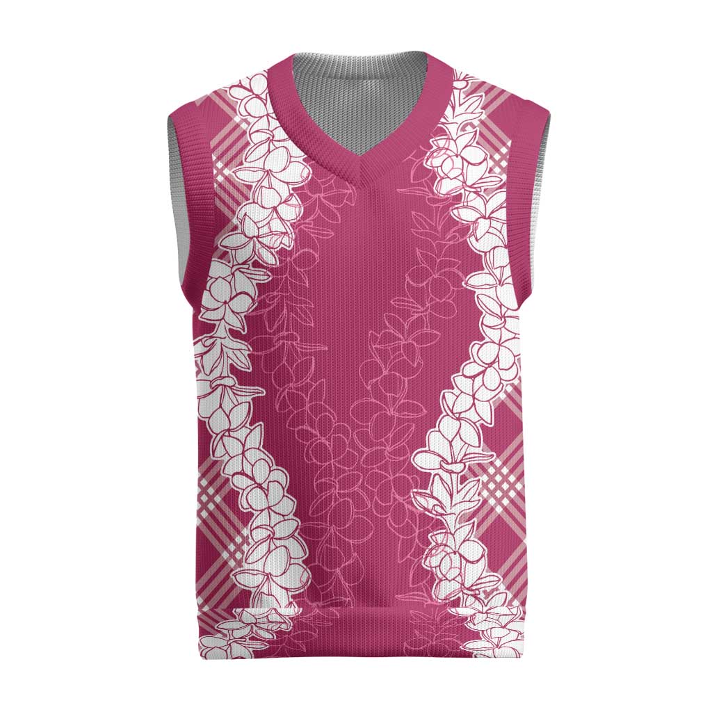 Hawaii Aloha Plumeria Lei Fuschia Palaka Christmas Knitted V-Neck Vest - Polynesian Pride