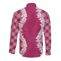 Hawaii Aloha Plumeria Lei Fuschia Palaka Long Sleeve Button Shirt - Polynesian Pride