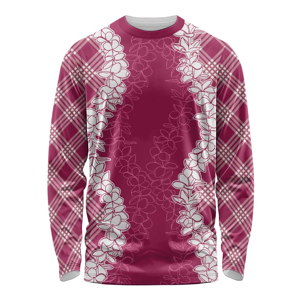Hawaii Aloha Plumeria Lei Fuschia Palaka Long Sleeve Shirt - Polynesian Pride