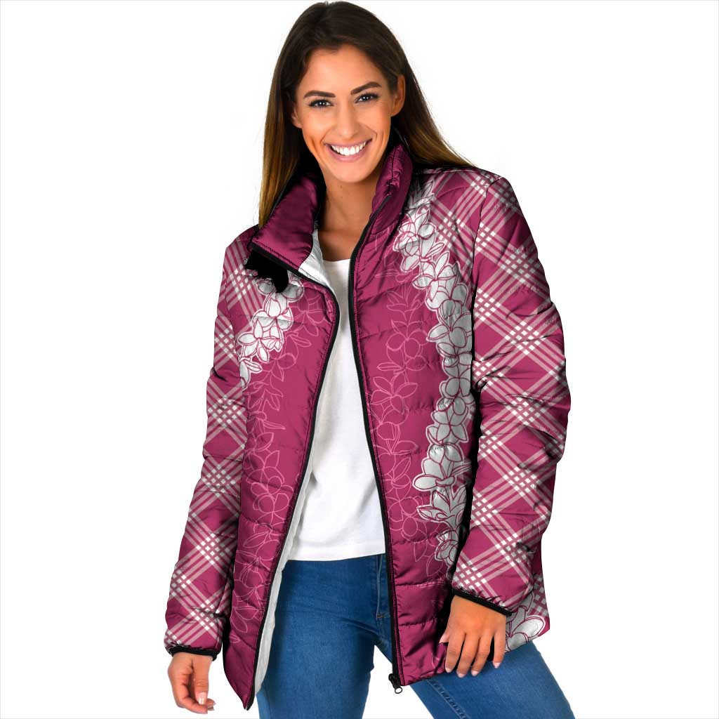 Hawaii Aloha Plumeria Lei Fuschia Palaka Padded Jacket - Polynesian Pride