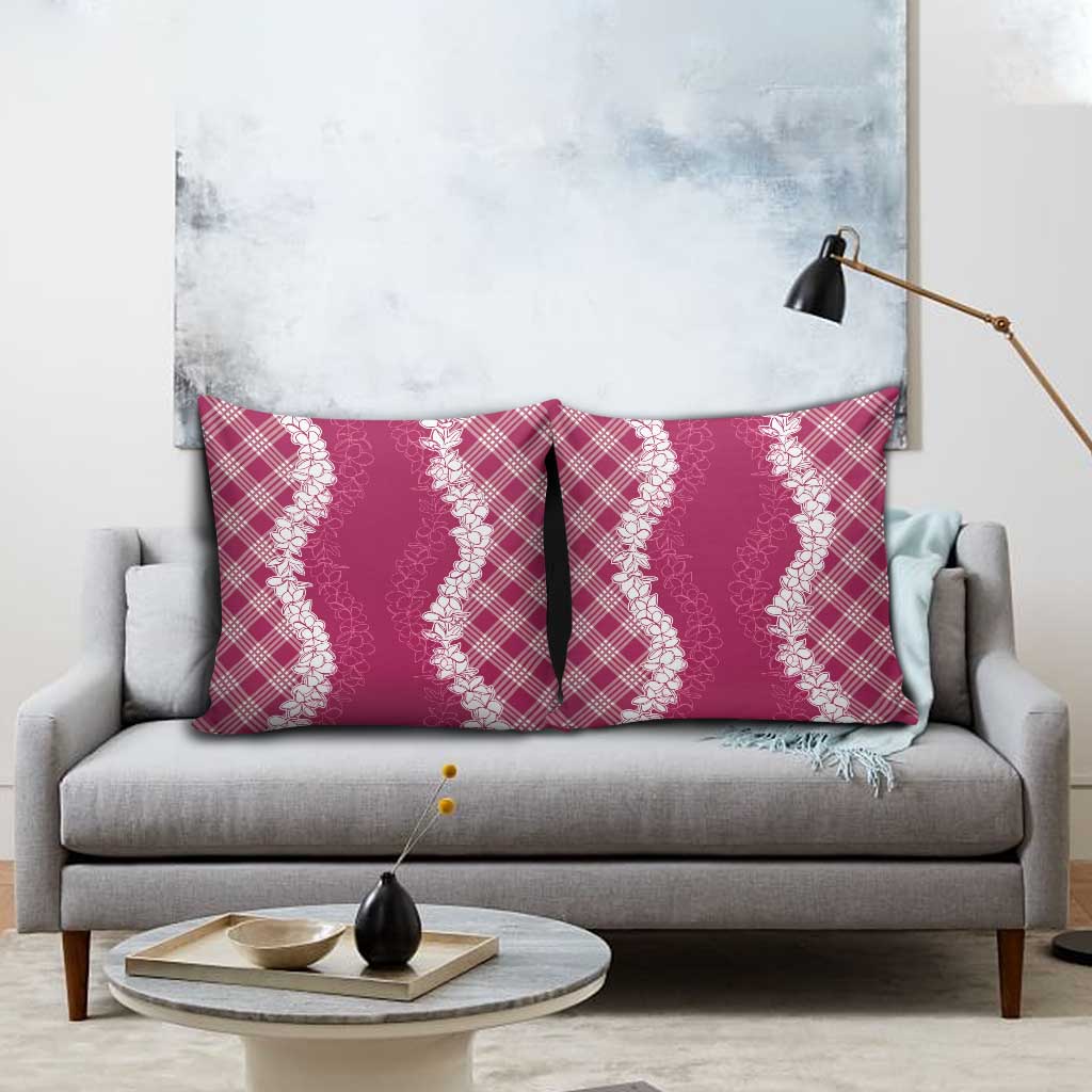 Hawaii Aloha Plumeria Lei Fuschia Palaka Pillow Cover - Polynesian Pride