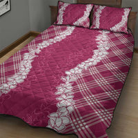 Hawaii Aloha Plumeria Lei Fuschia Palaka Quilt Bed Set - Polynesian Pride