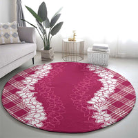 Hawaii Aloha Plumeria Lei Fuschia Palaka Round Carpet - Polynesian Pride