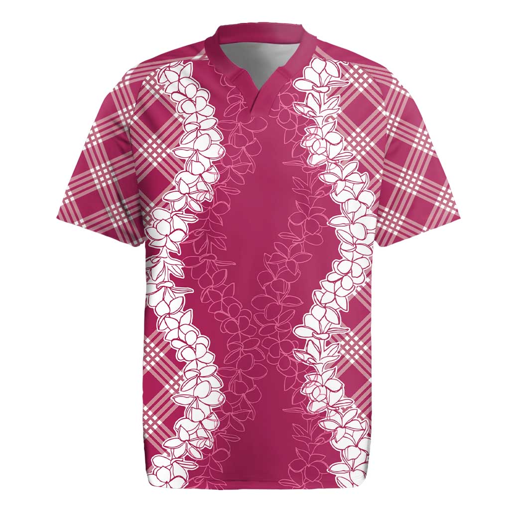 Hawaii Aloha Plumeria Lei Fuschia Palaka Rugby Jersey - Polynesian Pride