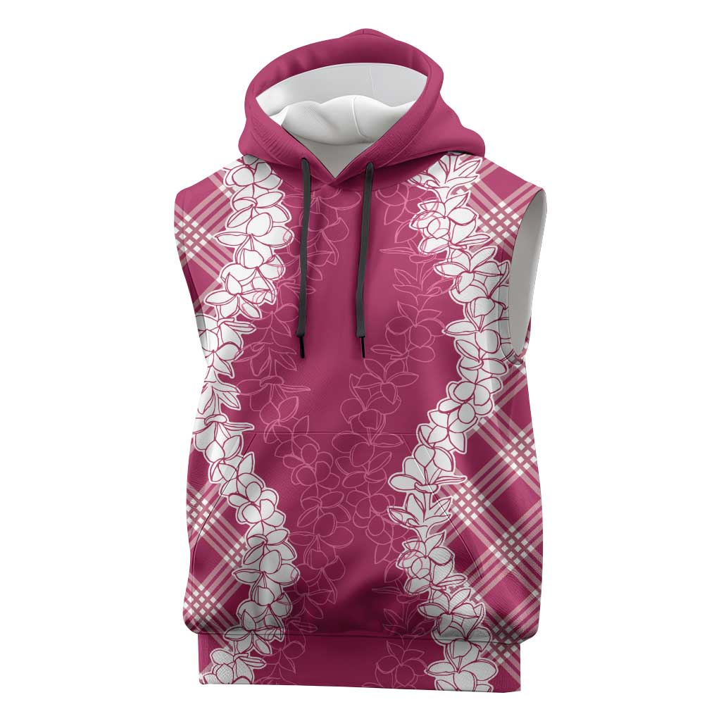 Hawaii Aloha Plumeria Lei Fuschia Palaka Sleeveless Hoodie - Polynesian Pride