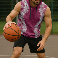 Hawaii Aloha Plumeria Lei Fuschia Palaka Sleeveless Hoodie - Polynesian Pride