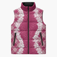 Hawaii Aloha Plumeria Lei Fuschia Palaka Sleeveless Puffer Jacket - Polynesian Pride