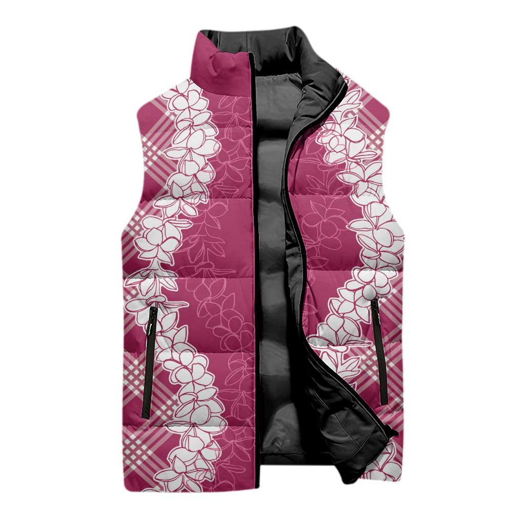 Hawaii Aloha Plumeria Lei Fuschia Palaka Sleeveless Puffer Jacket - Polynesian Pride