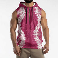 Hawaii Aloha Plumeria Lei Fuschia Palaka Sleeveless Zip Hoodie - Polynesian Pride