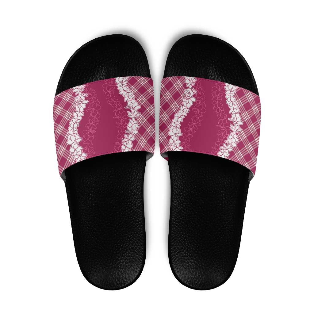 Hawaii Aloha Plumeria Lei Fuschia Palaka Slide Sandals - Polynesian Pride