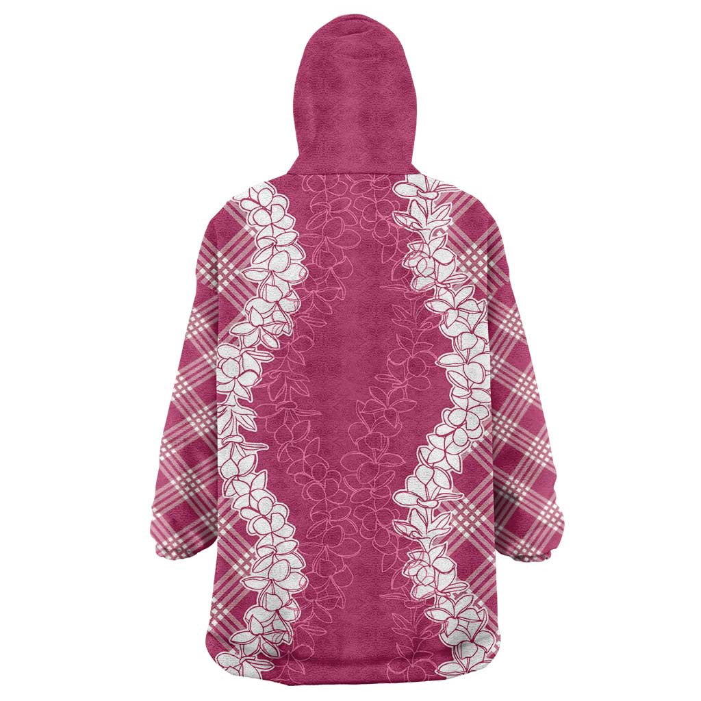 Hawaii Aloha Plumeria Lei Fuschia Palaka Wearable Blanket Hoodie - Polynesian Pride