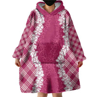 Hawaii Aloha Plumeria Lei Fuschia Palaka Wearable Blanket Hoodie - Polynesian Pride
