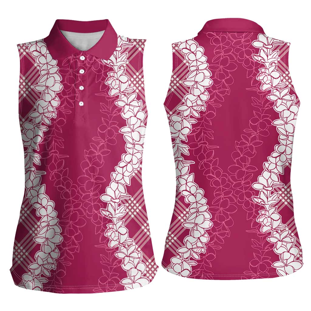 Hawaii Aloha Plumeria Lei Fuschia Palaka Women Sleeveless Polo Shirt - Polynesian Pride