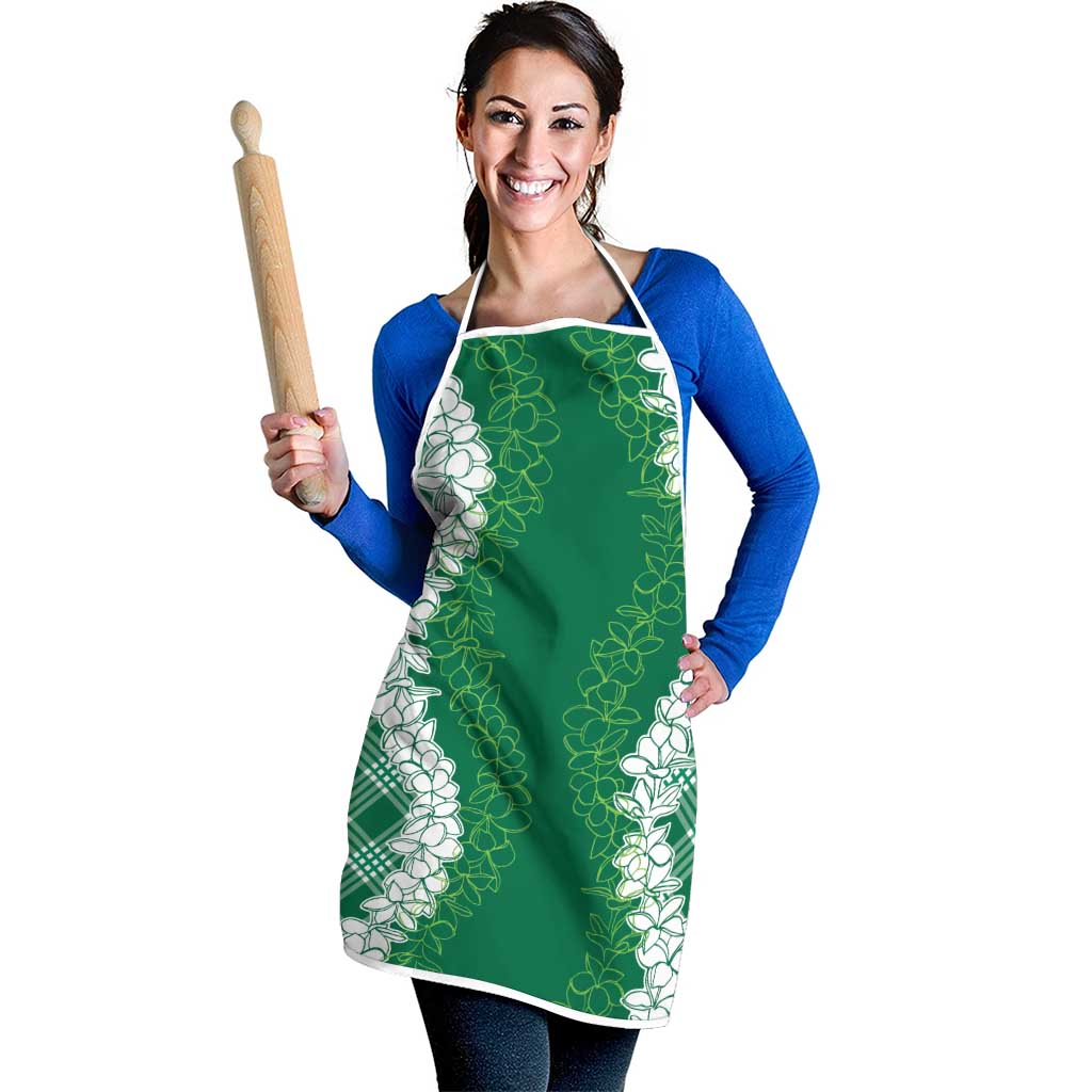 Hawaii Aloha Plumeria Lei Green Palaka Apron - Polynesian Pride