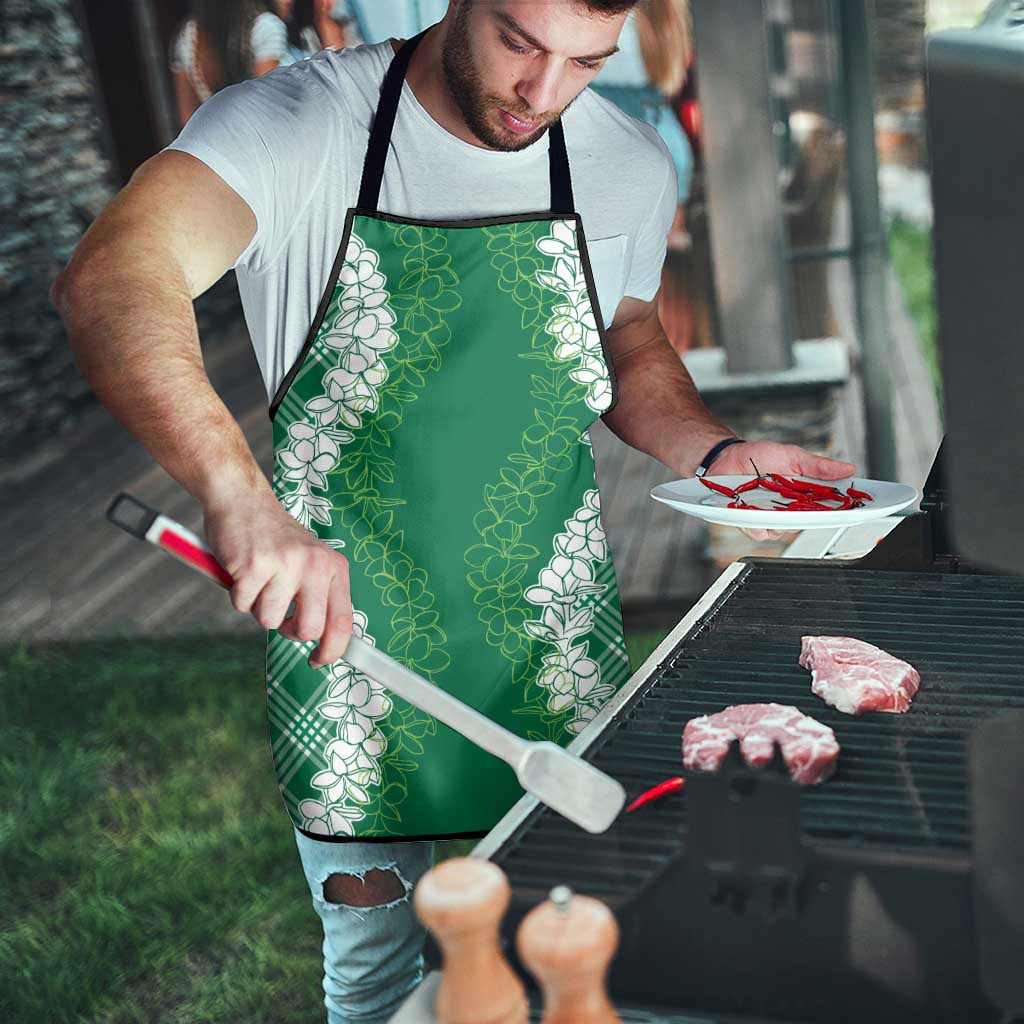 Hawaii Aloha Plumeria Lei Green Palaka Apron - Polynesian Pride