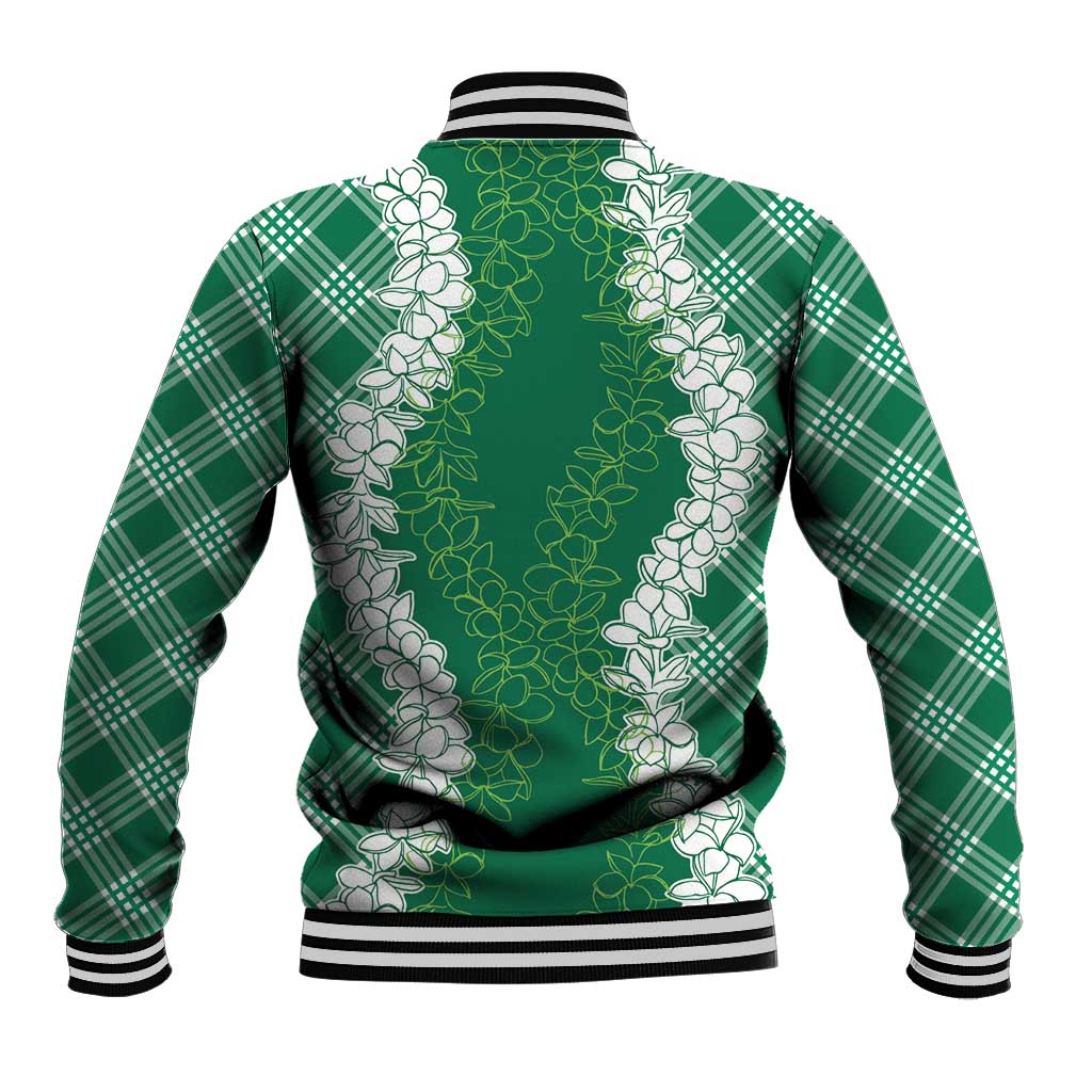 Hawaii Aloha Plumeria Lei Green Palaka Baseball Jacket - Polynesian Pride