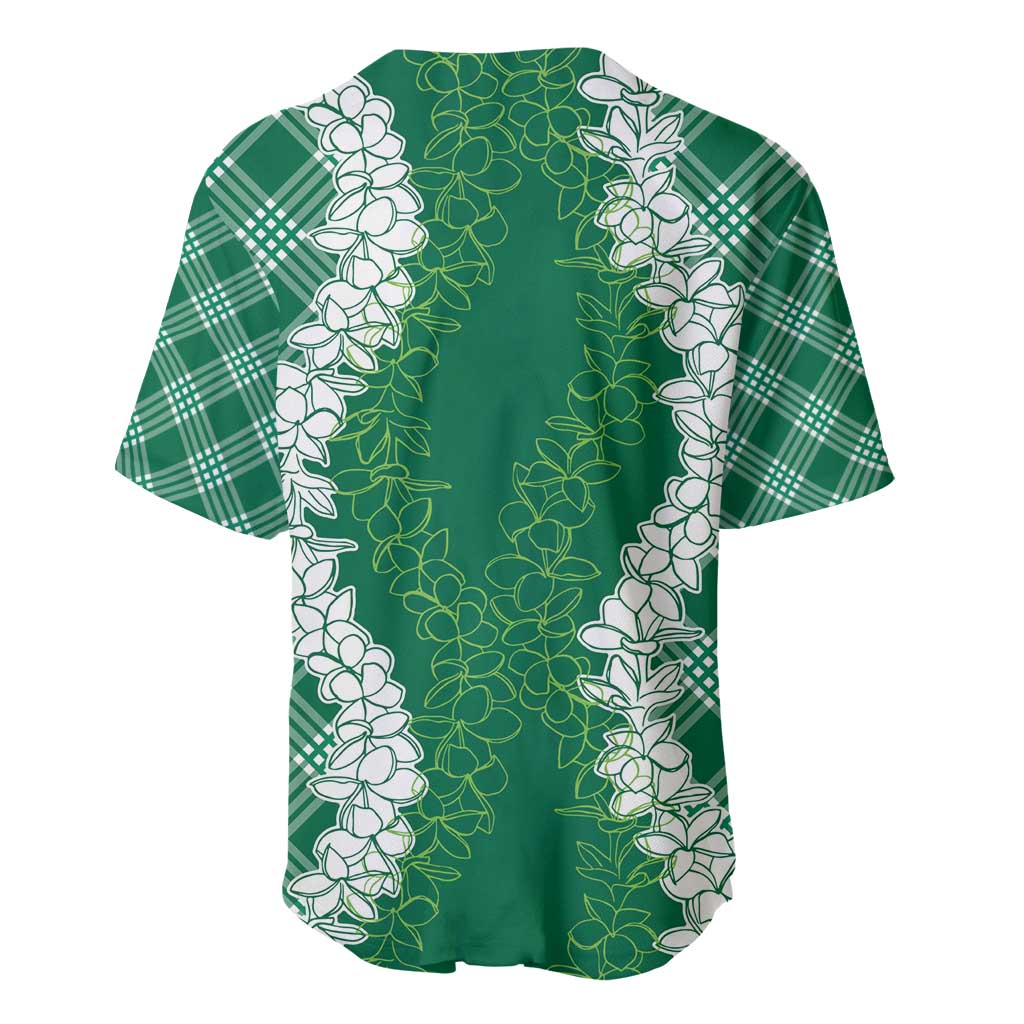 Hawaii Aloha Plumeria Lei Green Palaka Baseball Jersey - Polynesian Pride