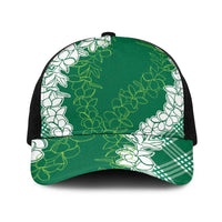 Hawaii Aloha Plumeria Lei Green Palaka Baseball Net Cap - Polynesian Pride