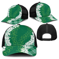 Hawaii Aloha Plumeria Lei Green Palaka Baseball Net Cap - Polynesian Pride