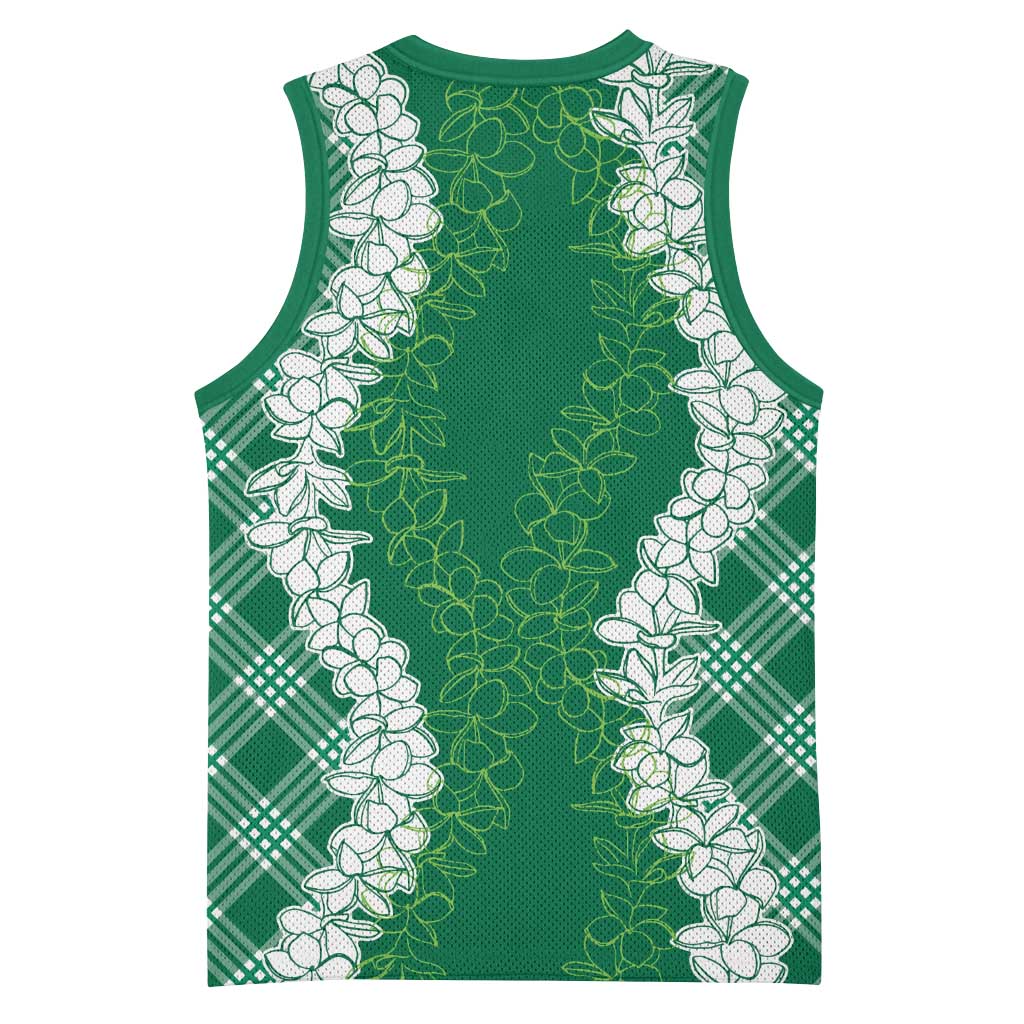 Hawaii Aloha Plumeria Lei Green Palaka Basketball Jersey - Polynesian Pride