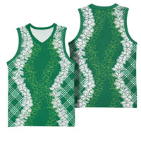 Hawaii Aloha Plumeria Lei Green Palaka Basketball Jersey - Polynesian Pride