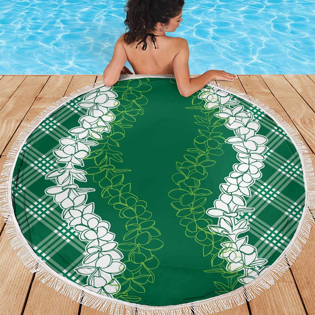 Hawaii Aloha Plumeria Lei Green Palaka Beach Blanket - Polynesian Pride