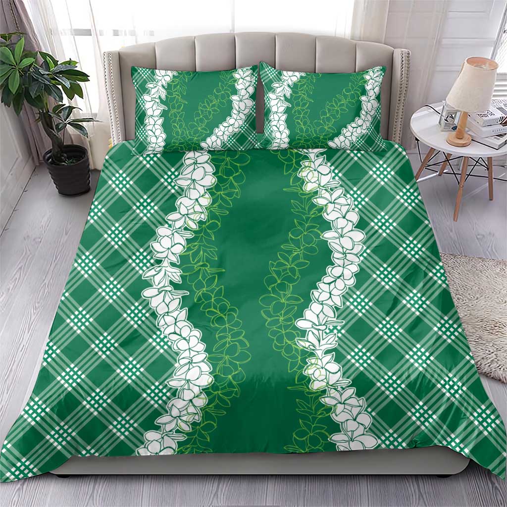 Hawaii Aloha Plumeria Lei Green Palaka Bedding Set - Polynesian Pride