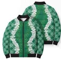 Hawaii Aloha Plumeria Lei Green Palaka Bomber Puffer Jacket - Polynesian Pride