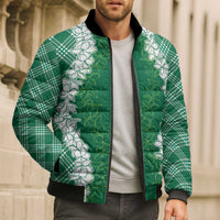 Hawaii Aloha Plumeria Lei Green Palaka Bomber Puffer Jacket - Polynesian Pride